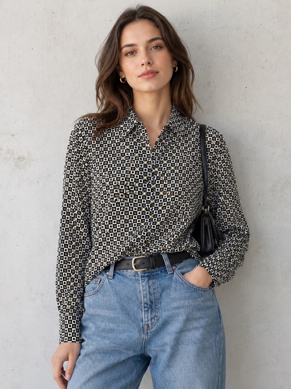 Vintage 90s CoCo Club Geometric Animal Print Button-Up Blouse Size 4